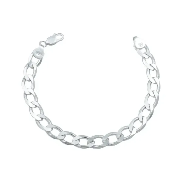 Pulsera de plata .925 plateado cubana gruesa lisa para hombre con broche perico — Joyaris