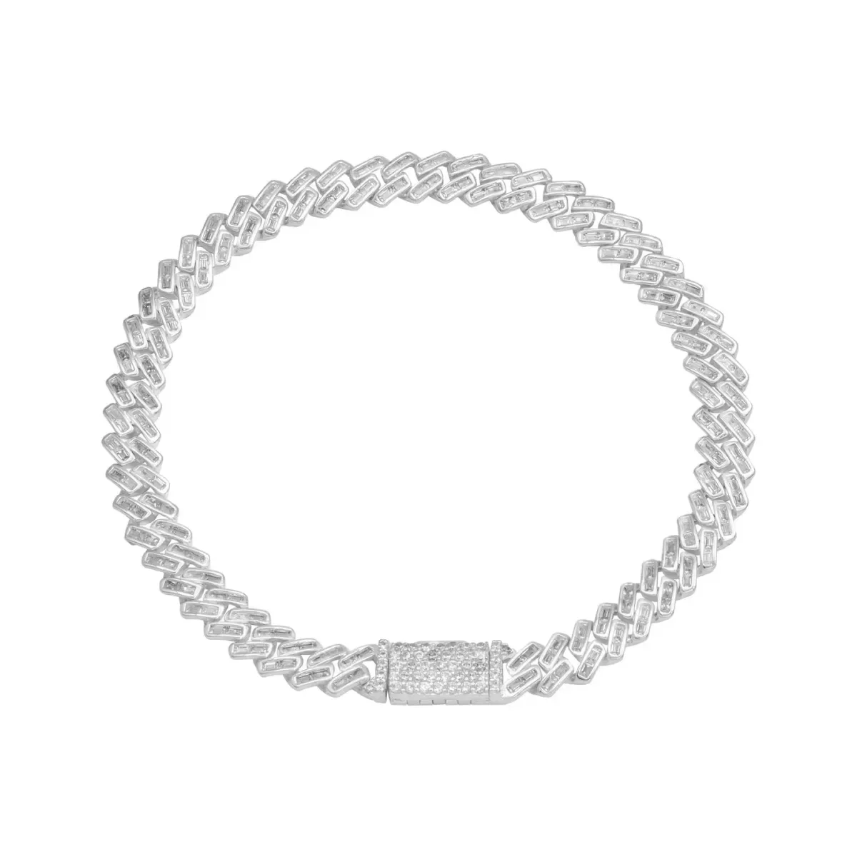 Pulsera Plata .925 Cubana Miami, eslabones chunky gruesos con Zirconias Baguette. Joyería artesanal mexicana, diseño moderno.