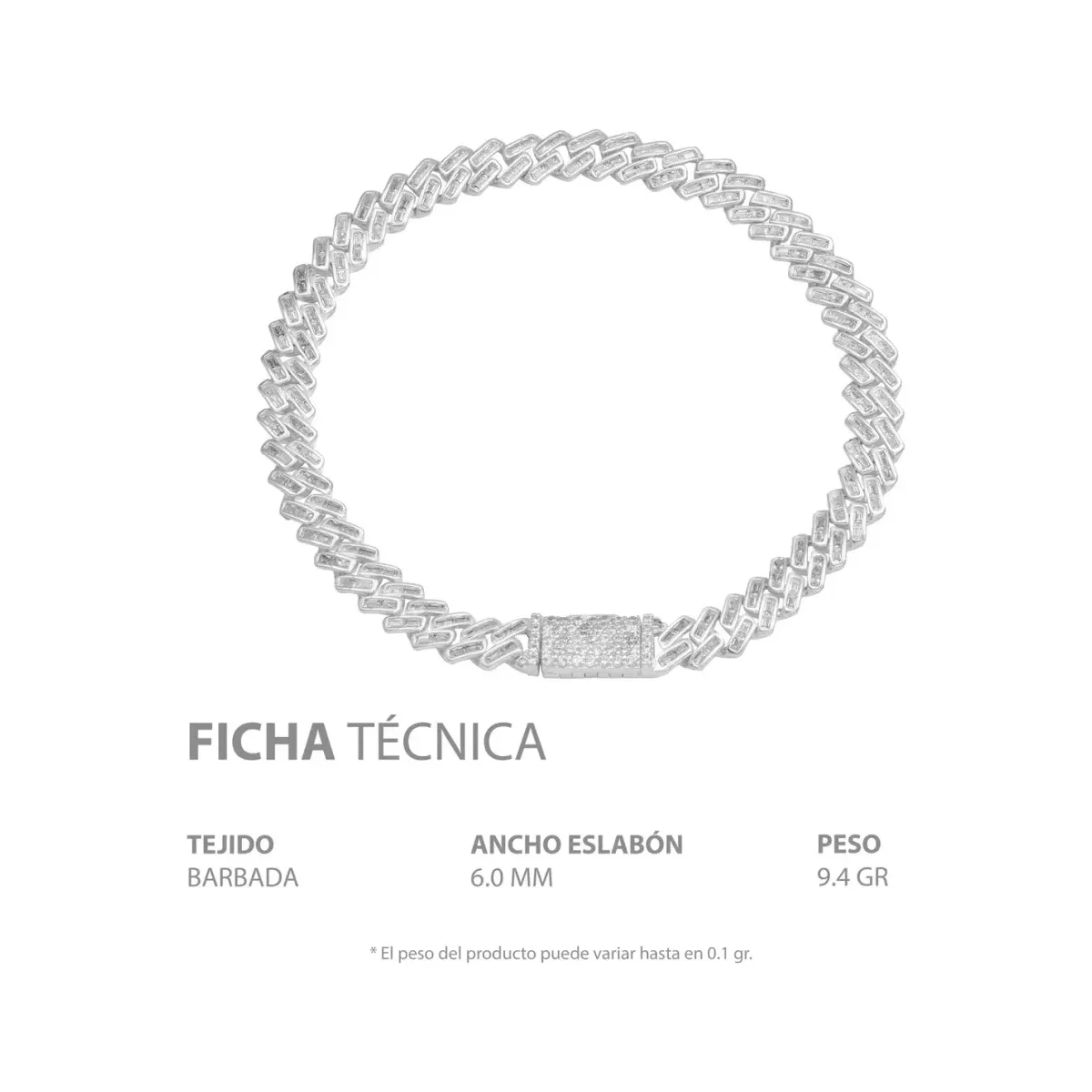 Pulsera Plata 925 Cubana Miami Zirconias Baguette 20cm - Imagen 4