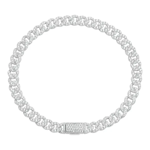 Pulsera de plata .925 blanco zirconias diseno cubano Miami broche caja — Joyaris