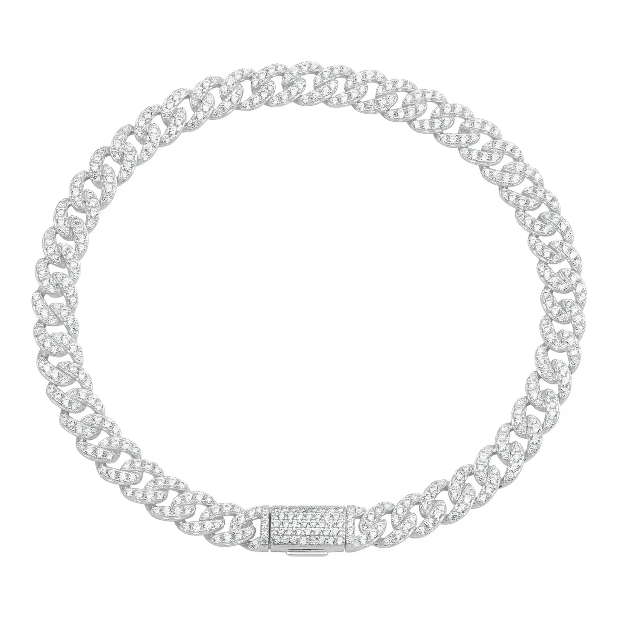Pulsera de plata .925 color blanco zirconias diseno Cubana Miami 19 cm broche de caja — Joyaris