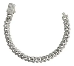 Pulsera Cadena Cubana Plata Ley .925 con Zirconias Unisex - Imagen 1