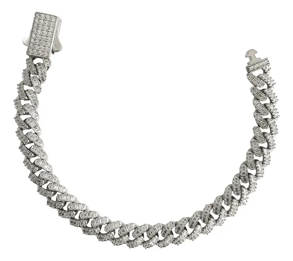Pulsera de plata .925 plateado zirconias cubana rodizada broche tambor hombre mujer — Joyaris