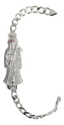 Pulsera Cadena Cubana Plata 925 Santa Muerte Tono Fucsia Hombre 20cm - Imagen 1
