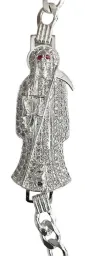 Pulsera Cadena Cubana Plata 925 Santa Muerte Tono Fucsia Hombre 20cm - Imagen 2