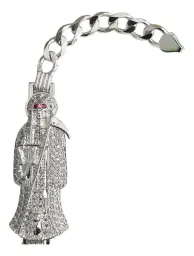 Pulsera Cadena Cubana Plata 925 Santa Muerte Tono Fucsia Hombre 20cm - Imagen 3