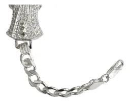 Pulsera Cadena Cubana Plata 925 Santa Muerte Tono Fucsia Hombre 20cm - Imagen 4