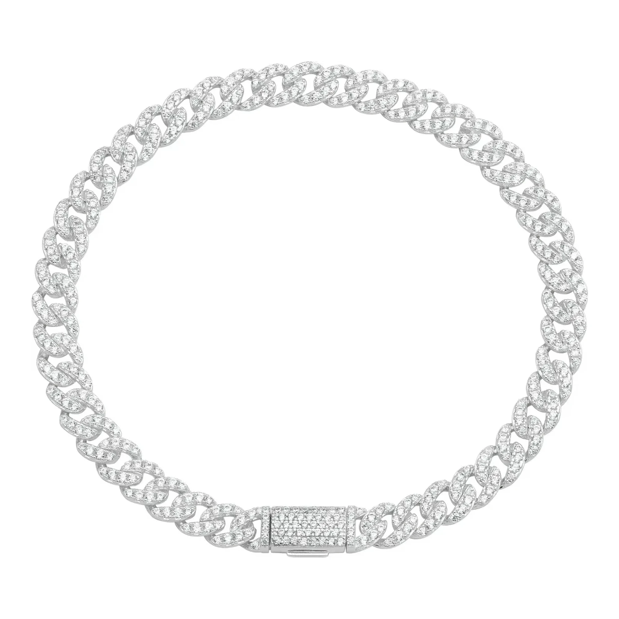 Pulsera esclava hombre plata .925 tejido cubano 6mm con zirconia transparente montada broche de caja largo 20cm Joyaris
