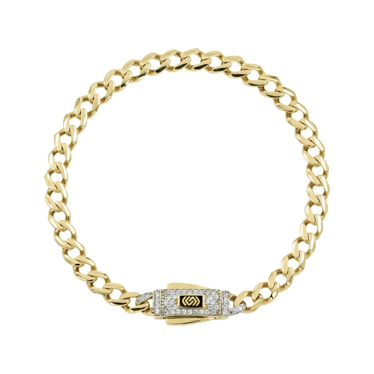 Pulsera de oro 10k diseño cubana con zirconias de 18cm - Joyaris joyería fina