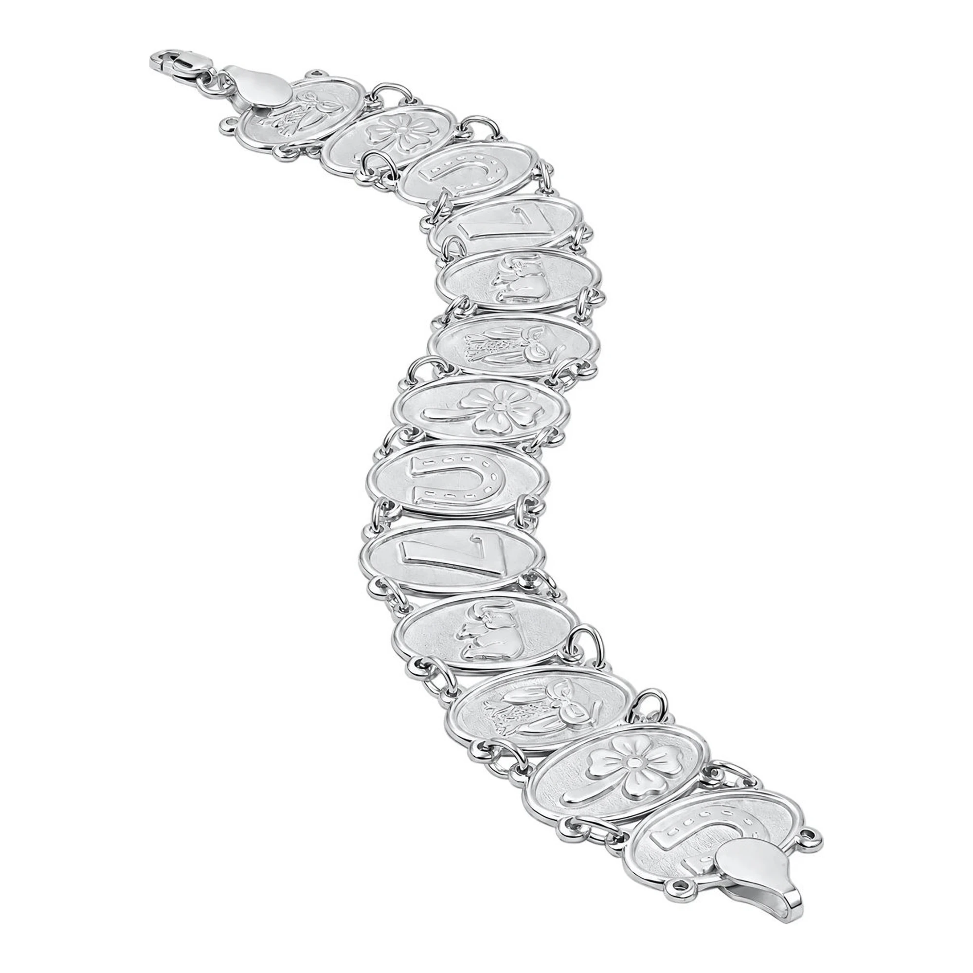 Pulsera de la suerte de plata .925 con búho, trébol, herradura, 7 y elefante de 19 cm - Joyaris