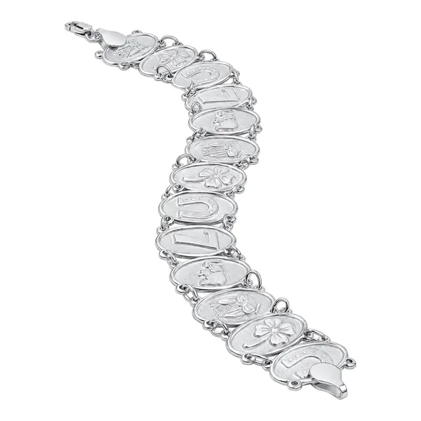 Pulsera de la suerte de plata .925 con búho, trébol, herradura, 7 y elefante de 19 cm - Joyaris