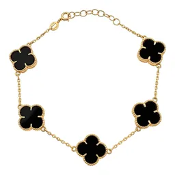 Pulsera de Oro 10k Trébol Ónix Negro Ajustable 18 a 20 cm - Imagen 1