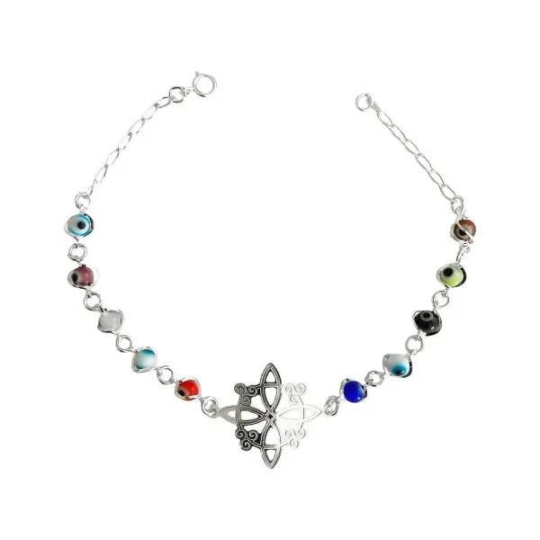 Pulsera de Plata 925 Ajustable Nudo Bruja Ojo Turco Colores - Imagen 1