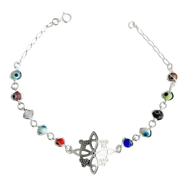 Pulsera de Plata 925 Ajustable Nudo Bruja Ojo Turco Colores - Imagen 1