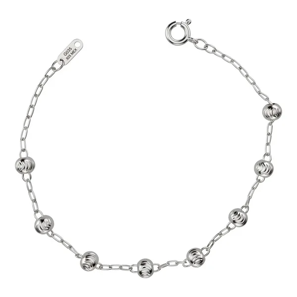 Pulsera de plata ley .925 con bolas facetadas de 4 mm y broche de resorte Joyaris joyería fina mexicana