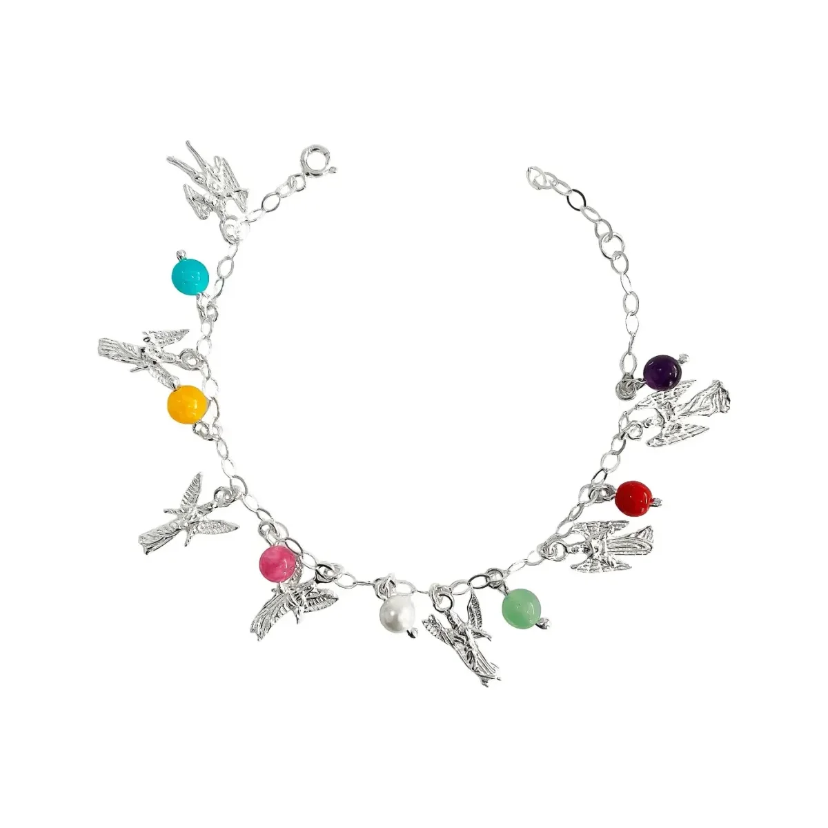 Pulsera Plata 925 Cuarzo Multicolor Siete Arcángeles ajustable - Joyaris joyería fina mexicana