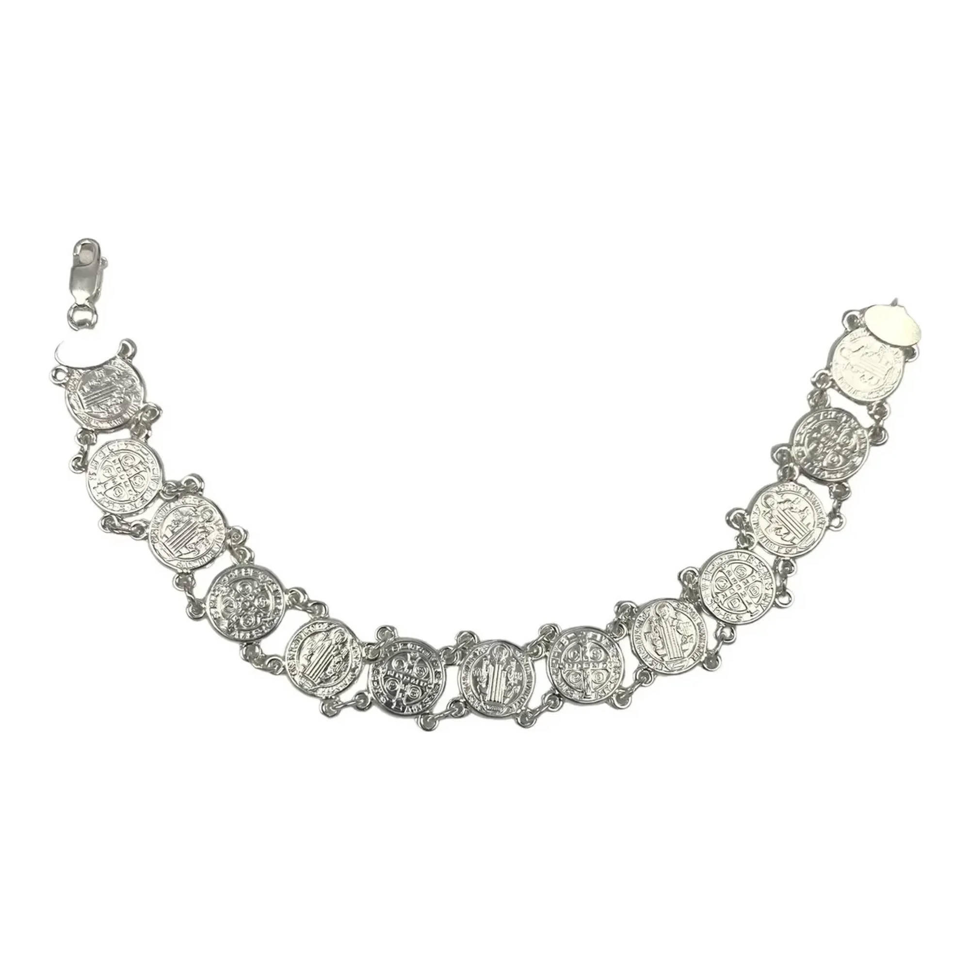 Pulsera de Plata 925 Medallas San Benito Unisex - Joyería artesanal mexicana Joyaris