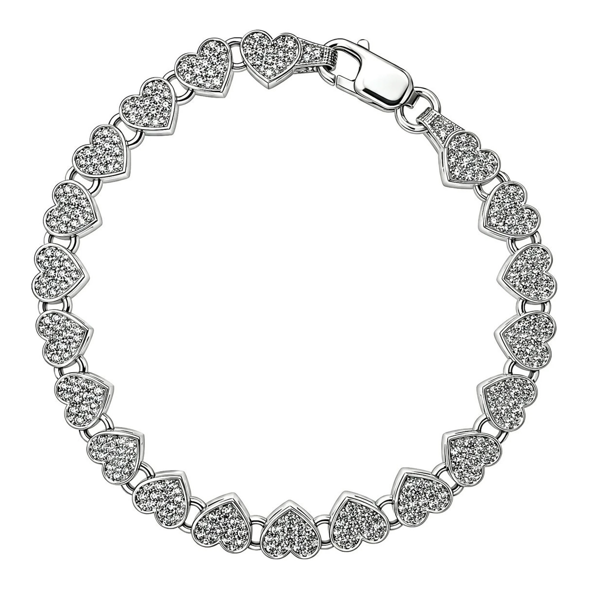 Pulsera corazón 7 mm full ice en plata ley .925 con zirconias - Joyaris joyería fina mexicana