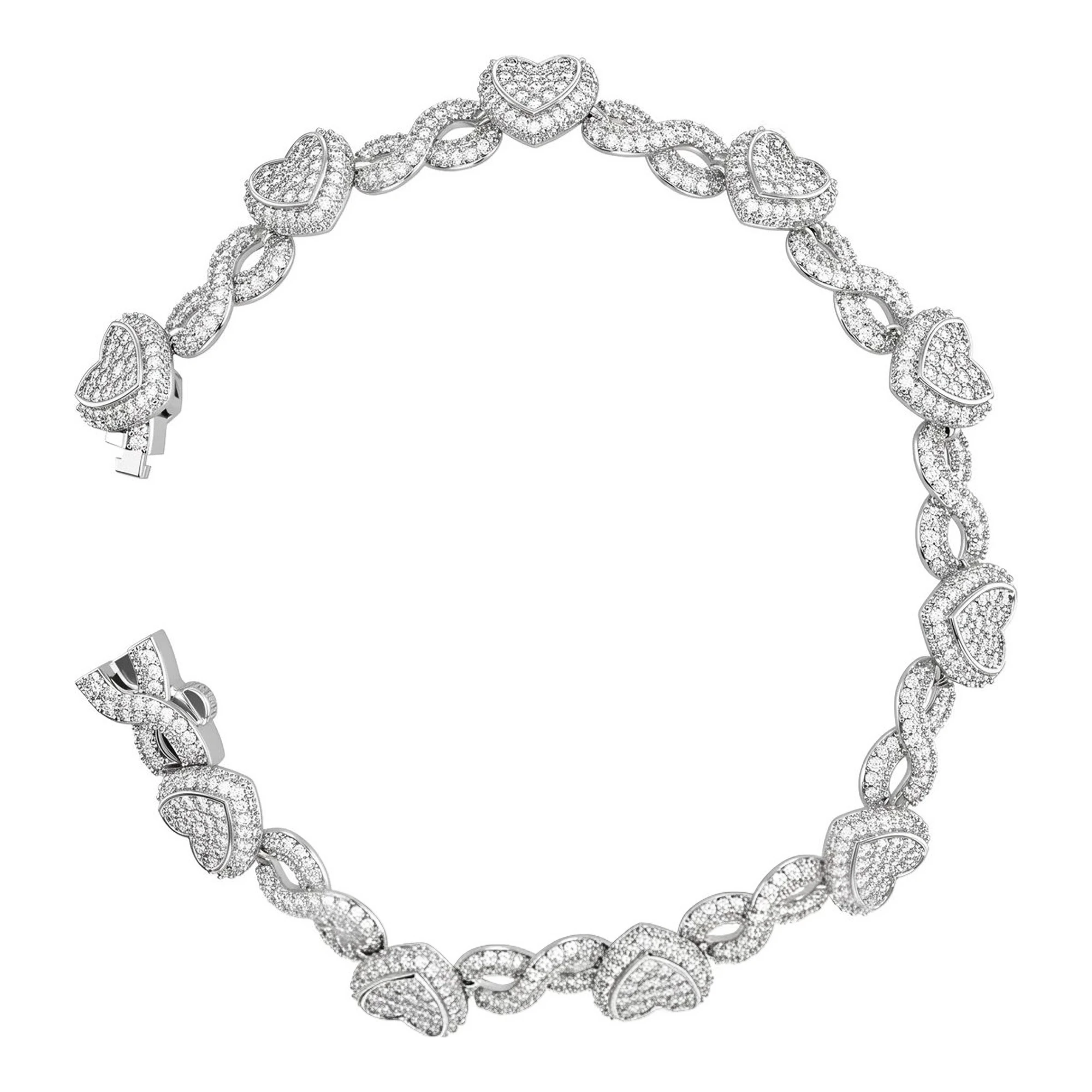 Pulsera de corazones plata .925 con zirconias 5A full ice estilo hip hop Joyaris