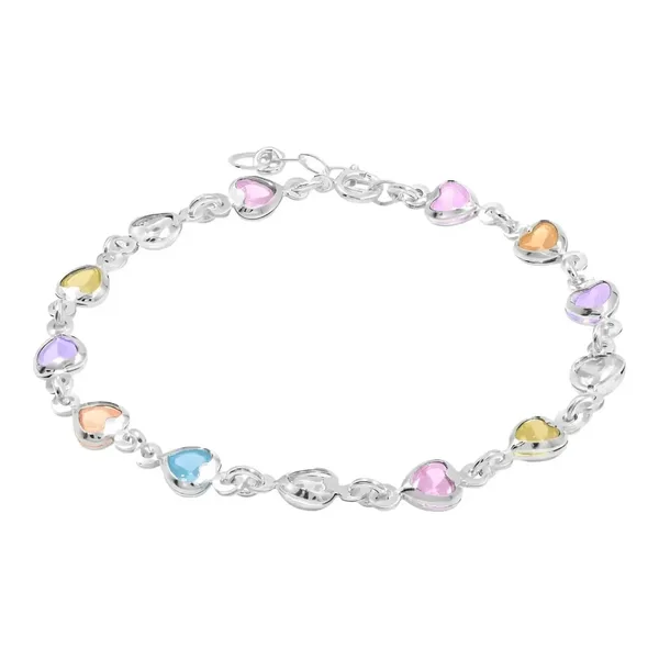 Pulsera Plata 925 Corazones Zirconia Multicolor Ajustable Modelo 1639 - Imagen 1