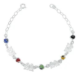 Pulsera de Plata 925 Mariposa y Ojo Turco Multicolor Artesanal - Imagen 1