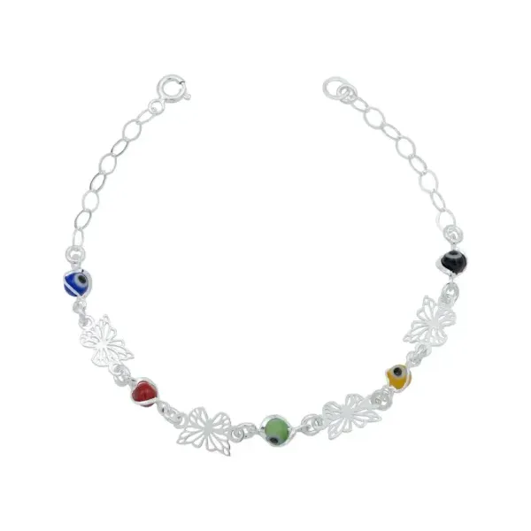 Pulsera de Plata 925 Mariposa y Ojo Turco Multicolor Artesanal - Imagen 1