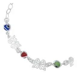 Pulsera de Plata 925 Mariposa y Ojo Turco Multicolor Artesanal - Imagen 2