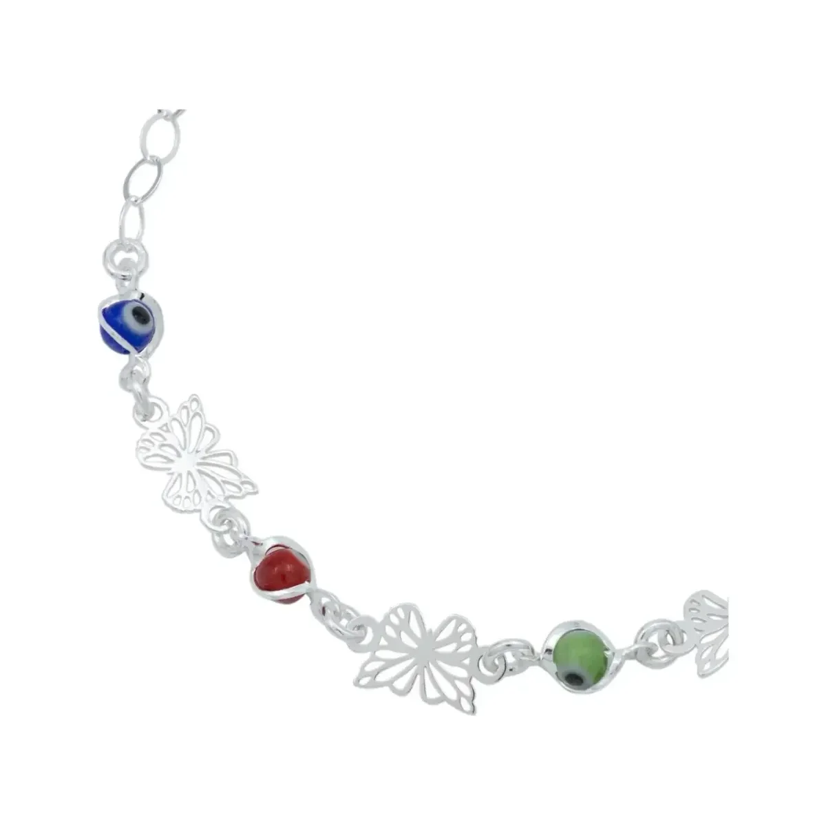Pulsera de Plata 925 Mariposa y Ojo Turco Multicolor Artesanal - Imagen 2