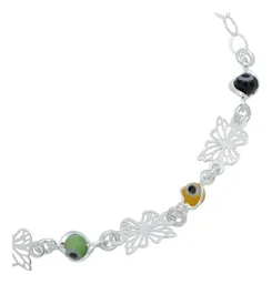 Pulsera de Plata 925 Mariposa y Ojo Turco Multicolor Artesanal - Imagen 3
