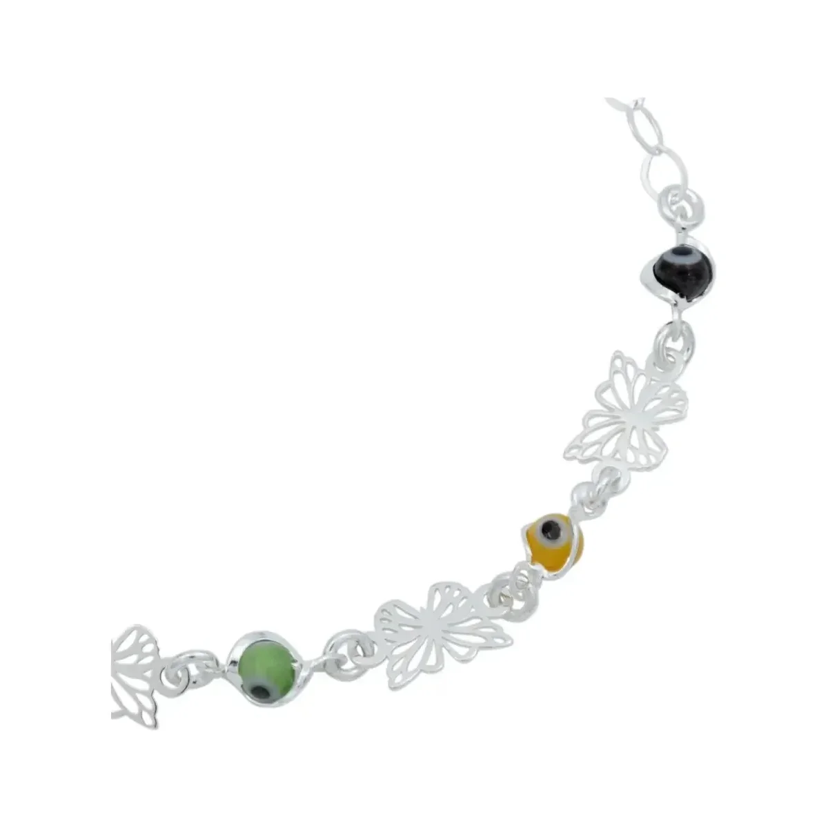 Pulsera de Plata 925 Mariposa y Ojo Turco Multicolor Artesanal - Imagen 3