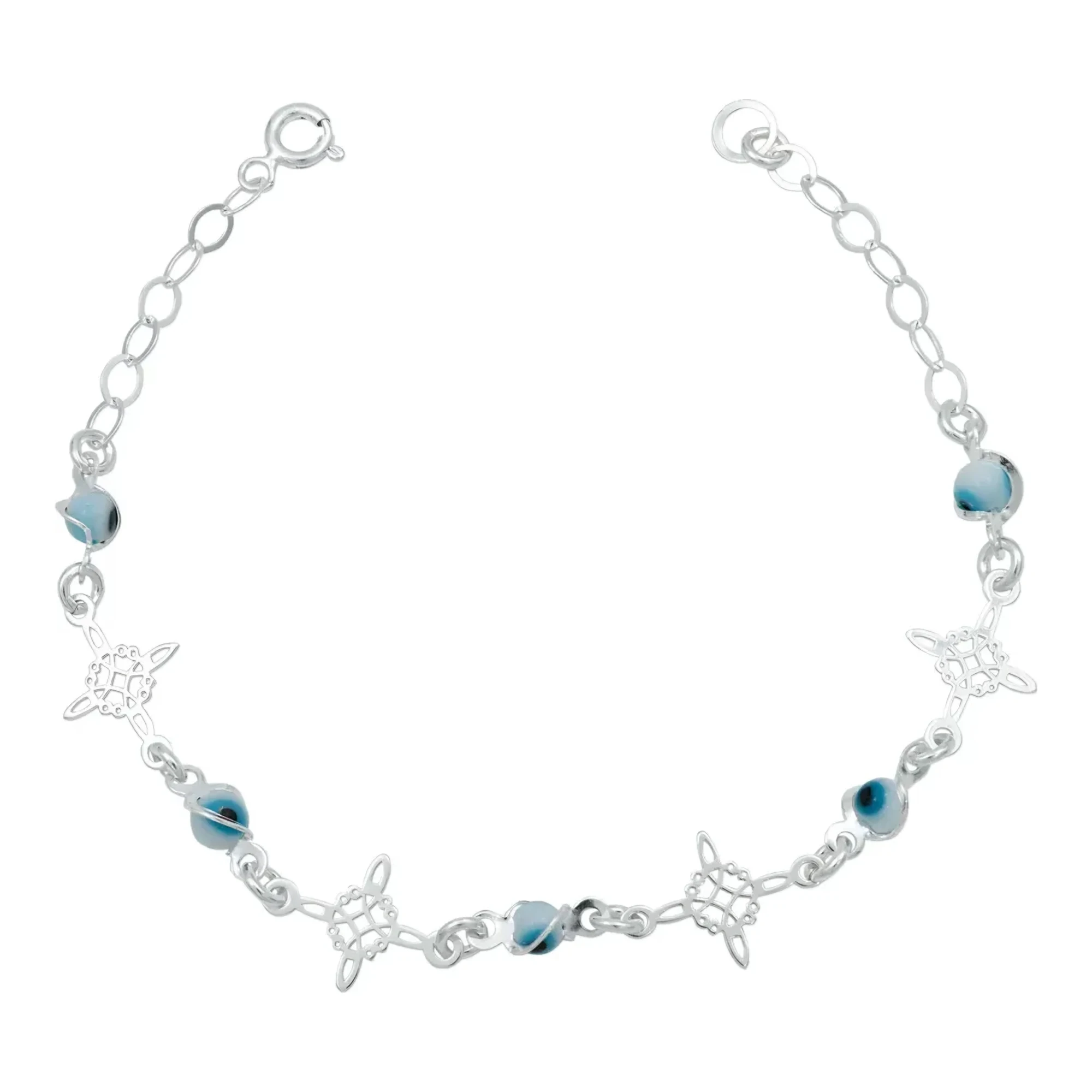 Pulsera de Plata 925 ajustable con dijes de Nudo de Bruja, Triqueta y Ojo Turco, amuleto de protección, joyería mexicana para