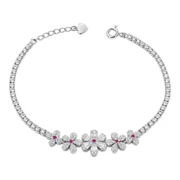 Pulsera de Plata .925 Rodizada con 5 Flores y Zirconia Ajustable 19.5 cm - Imagen 1