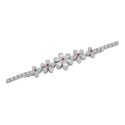 Pulsera de Plata .925 Rodizada con 5 Flores y Zirconia Ajustable 19.5 cm - Imagen 3