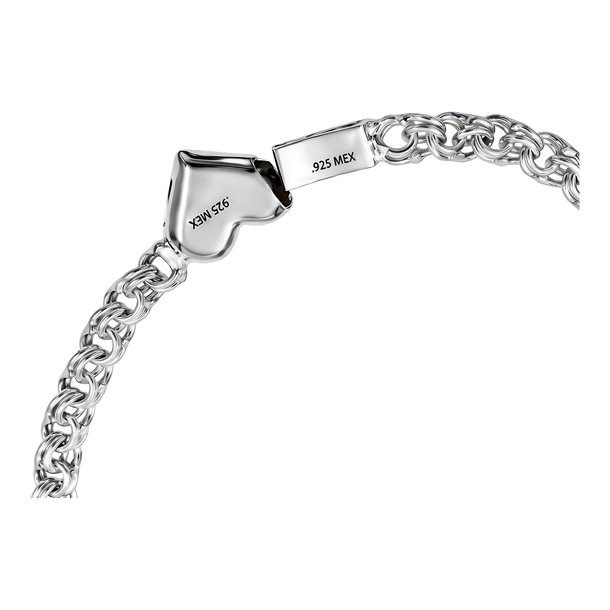 Pulsera de plata ley .925 tejido chino corazón 19 cm broche a presión Joyaris joyería mexicana