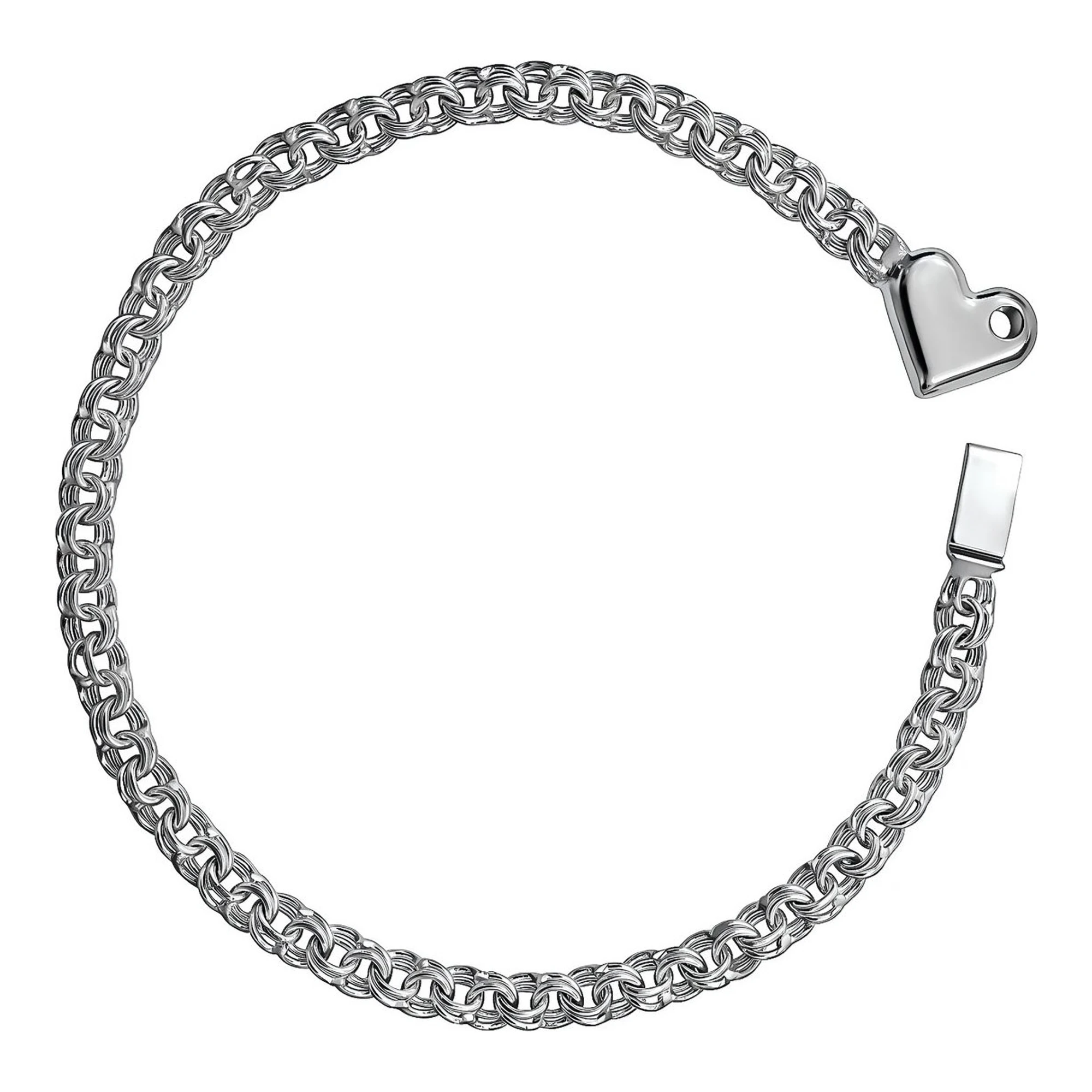 Pulsera de plata ley .925 tejido chino corazón 19 cm broche a presión Joyaris joyería mexicana