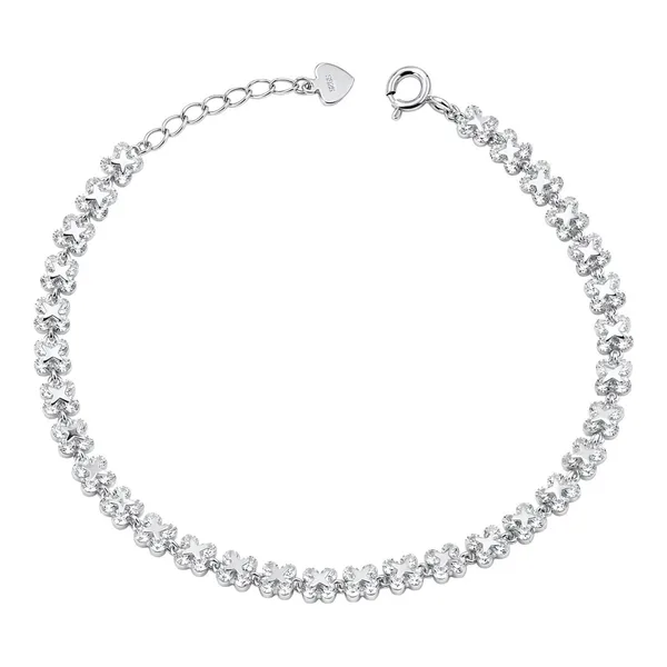 Pulsera de plata .925 rodizada con eslabones de trébol y zirconia blanca de 17 cm ajustable - Joyaris
