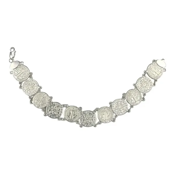 Pulsera de plata .925 San Benito medallas unisex — Joyaris