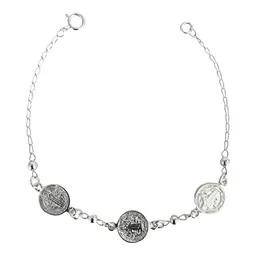 Pulsera de Plata Ley 925 Tres Medallas San Benito para Protección Ajustable - Imagen 1