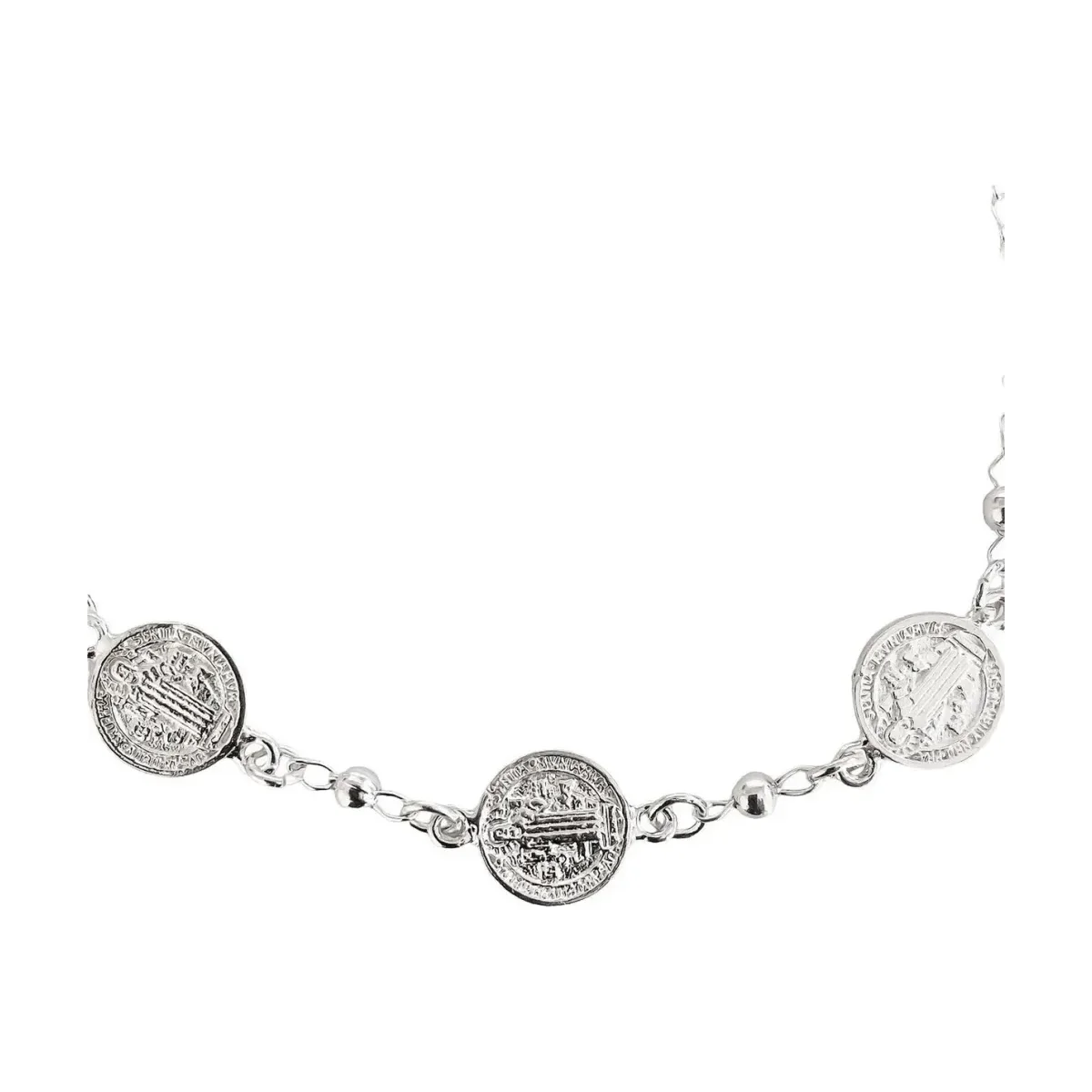 Pulsera de Plata Ley 925 Tres Medallas San Benito para Protección Ajustable - Imagen 2