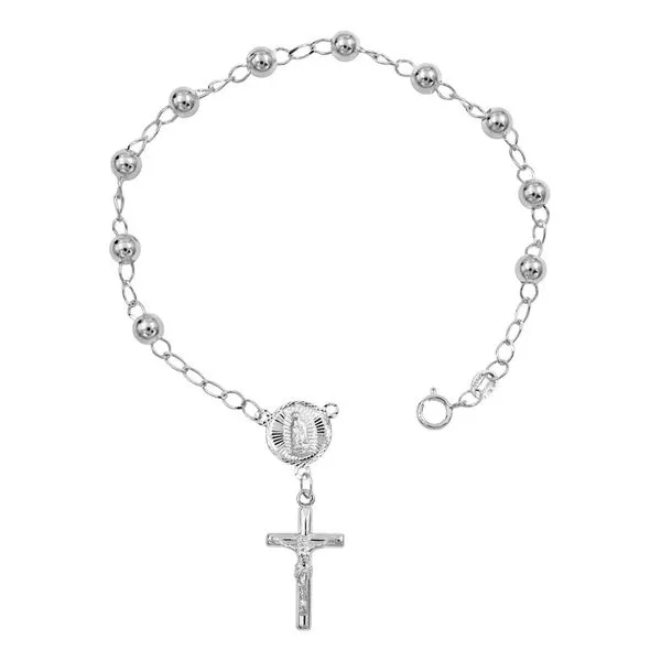 Pulsera Decenario Plata 925 con Dije Virgen y Cruz - Imagen 1