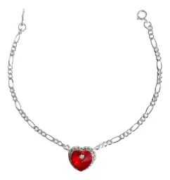 Pulsera Plata 925 Dije Corazón Esmaltado Rojo para Mujer - Imagen 1
