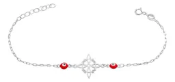 Pulsera Plata 925 Nudo Bruja Ojos Turcos Rojos Ancla Ajustable - Imagen 1