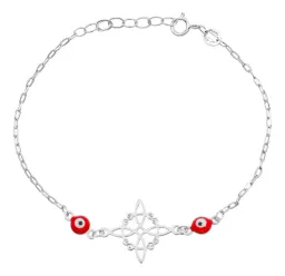 Pulsera Plata 925 Nudo Bruja Ojos Turcos Rojos Ancla Ajustable - Imagen 2
