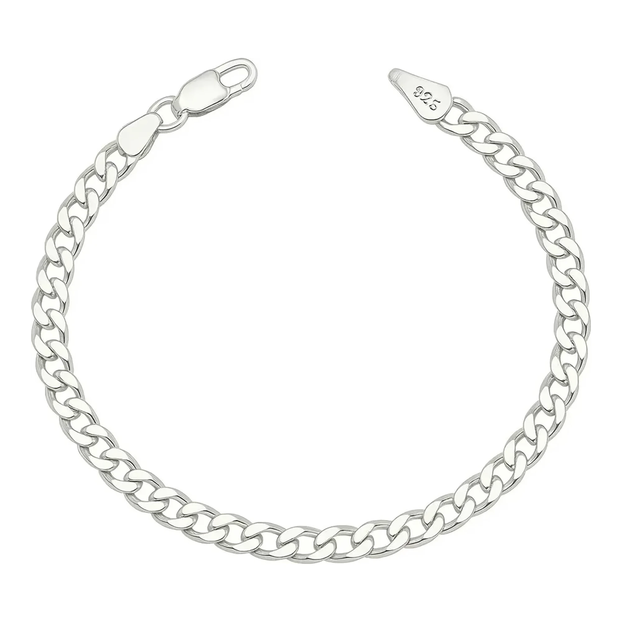 Pulso de plata para hombre esclava barbada cubana 4mm plata ley .925 eslabón liso clásico broche perico joyería masculina