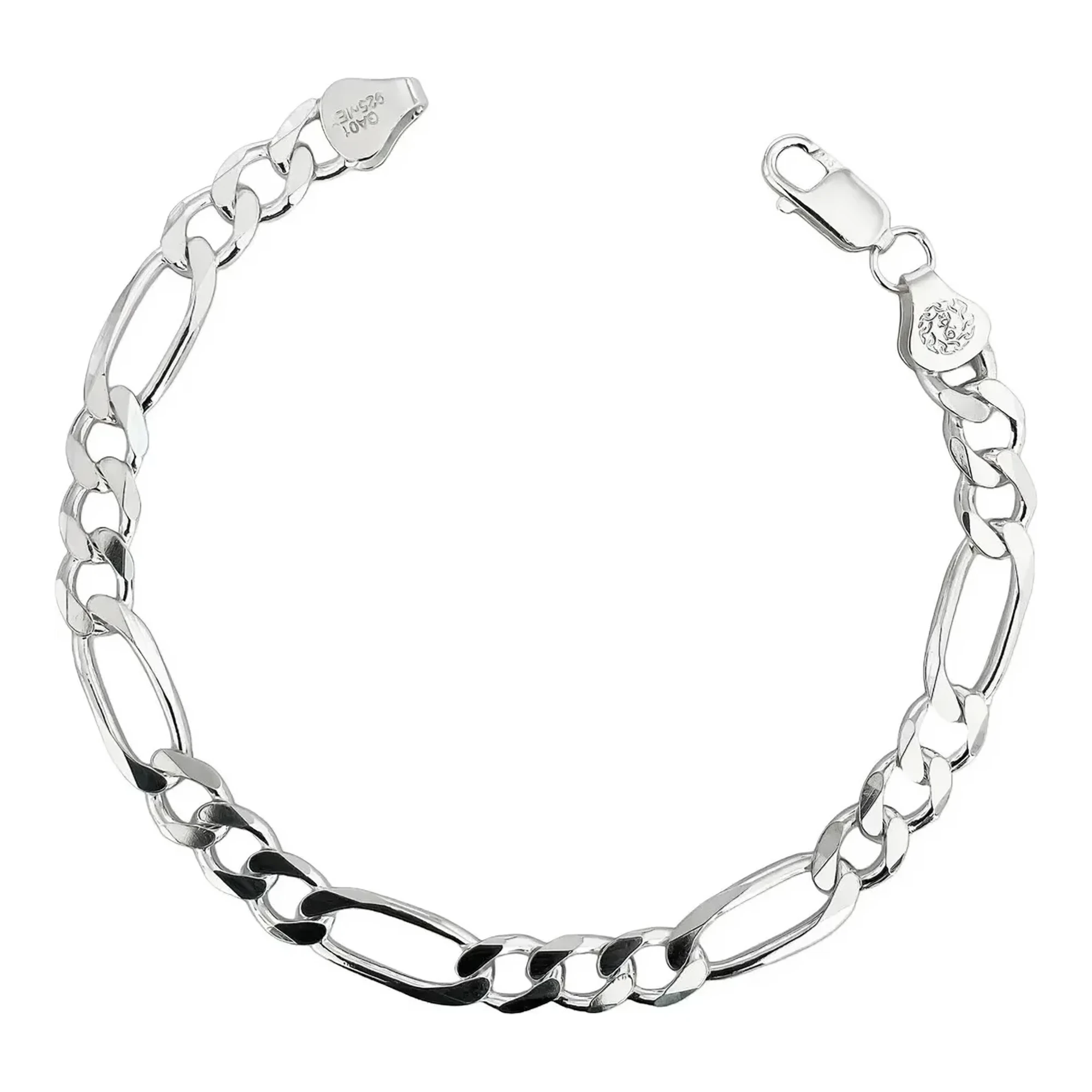 Esclava de plata 925 hombre diseño cadena tipo figaro 3x1 con dije liso y broche tipo bandola ajustable en plata mexicana