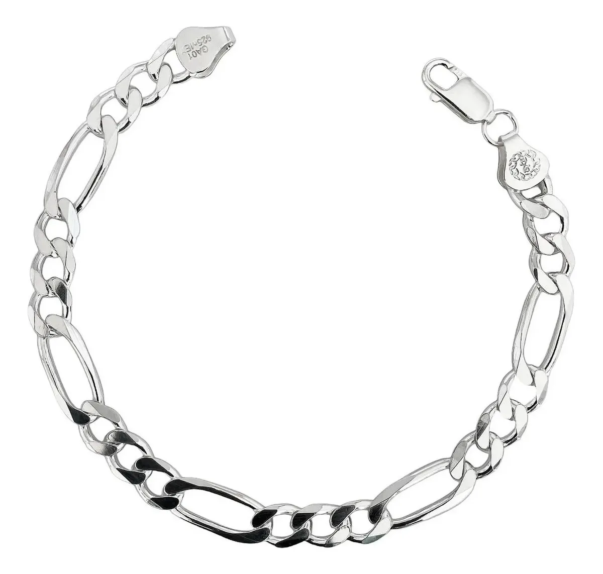 Pulsera Esclava Plata .925 nacional para hombre, diseño Figaro 3x1. Pulsera de plata moderna y elegante, estilo urbano.