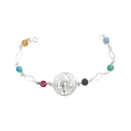 Pulsera de Plata 925 con Diseño de Mariposas y Flores y Cuarzo Multicolor - Imagen 1