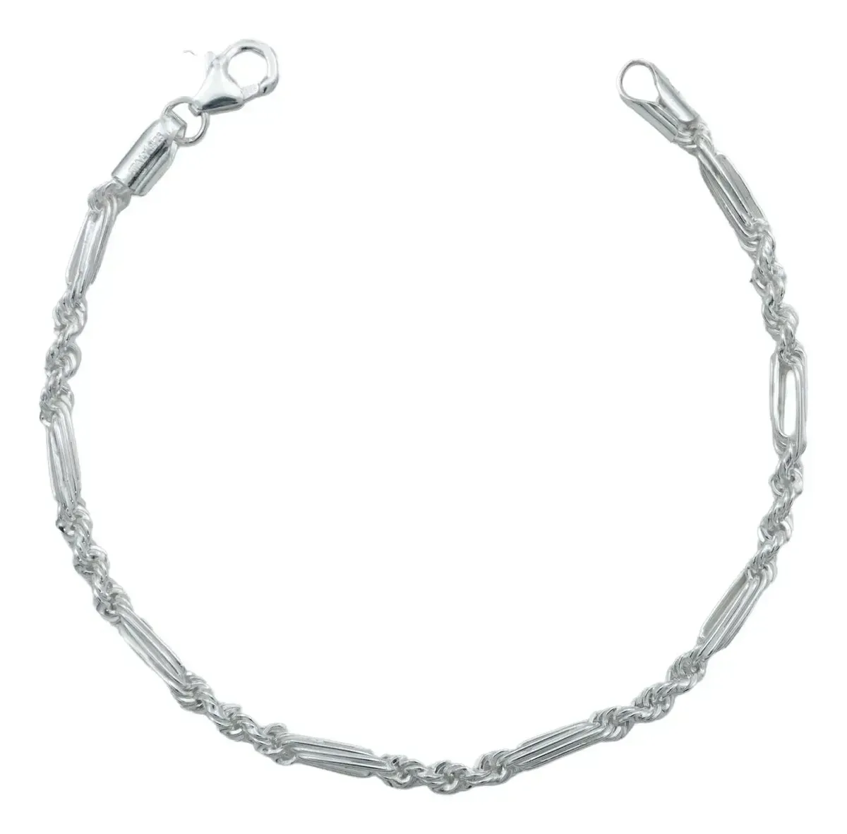 Pulsera de eslabones plata .925 para hombre, diseño Torsal Figaro, acabado pulido. Joyería masculina contemporánea y duradera