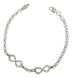 Pulsera Plata 925 Doble Infinito con Corazón Ajustable - Imagen 2