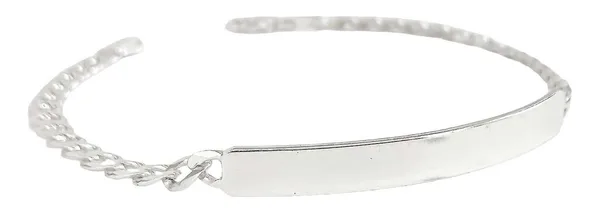 Esclava de plata .925 plateado barbada cubana para hombre con placa y broche perico — Joyaris